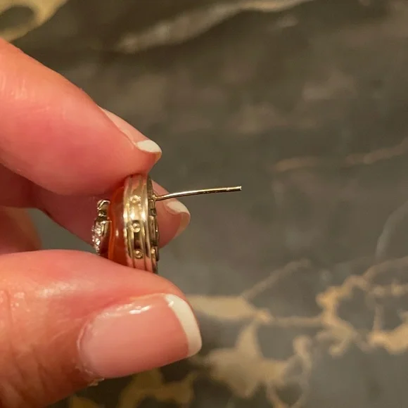 CC Peach and Silver Stud Earrings - Picture 4 of 4